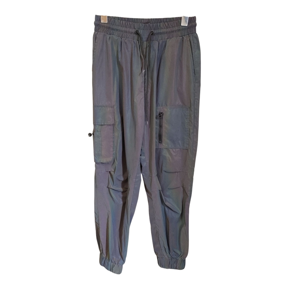Zara Grey/Holographic Cargo Track Pants with Tapered Fit
